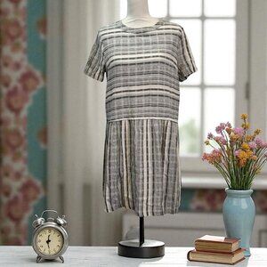 Mod Ref Breezy Striped Casual  Lightweight Cotton Cottage Kinfolk Shift Dress‎ L